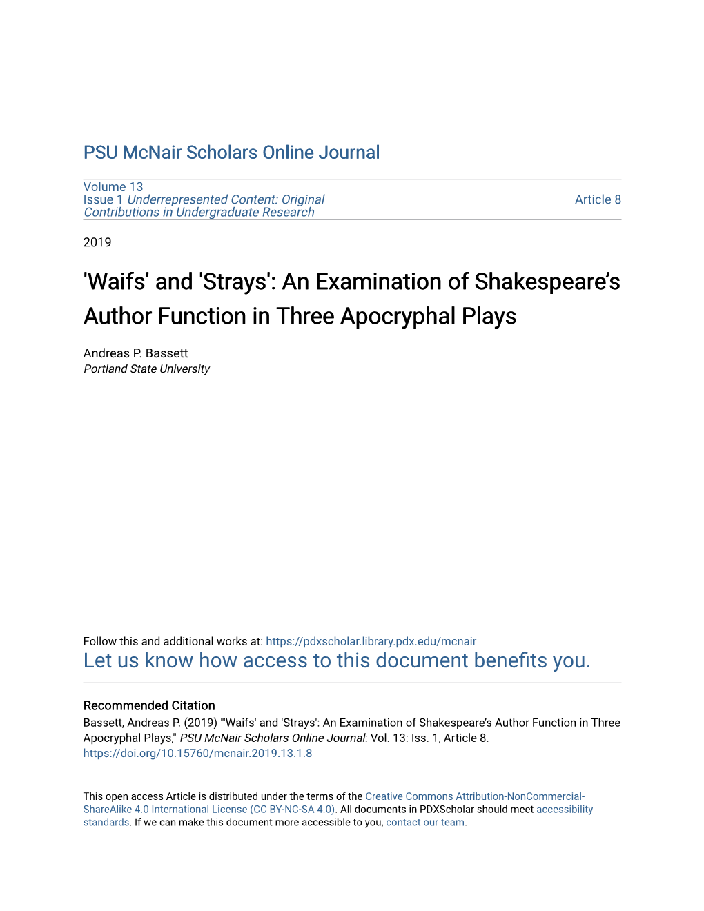 'Waifs' and 'Strays': an Examination of Shakespeare's Author Function In