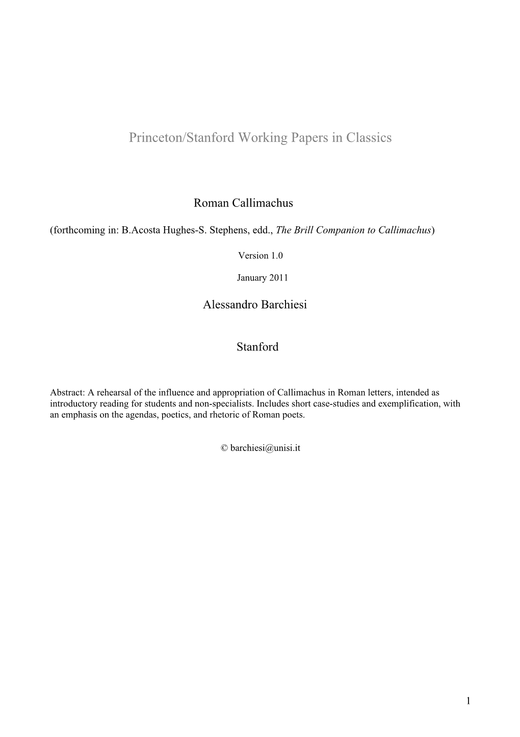 Princeton/Stanford Working Papers in Classics