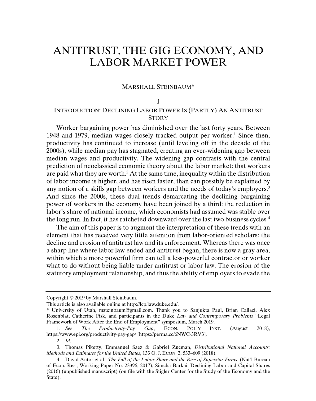 Antitrust, the Gig Economy, and Labor Market Power