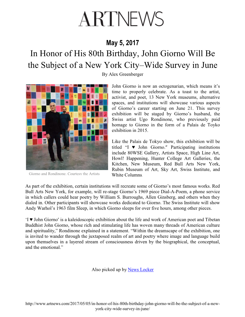 In Honor of His 80Th Birthday, John Giorno Will Be the Subject of a New York City–Wide Survey in June by Alex Greenberger