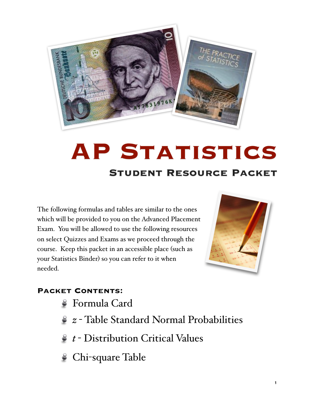 AP Statistics Student Resource Packet