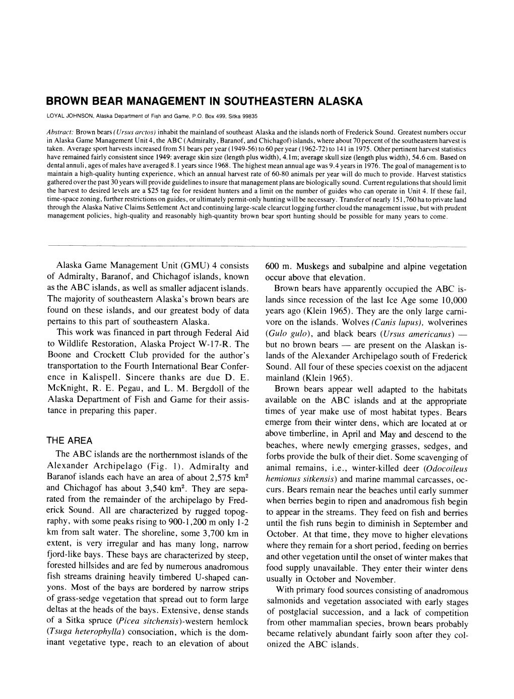 Brown Bear Management in Southeastern Alaska