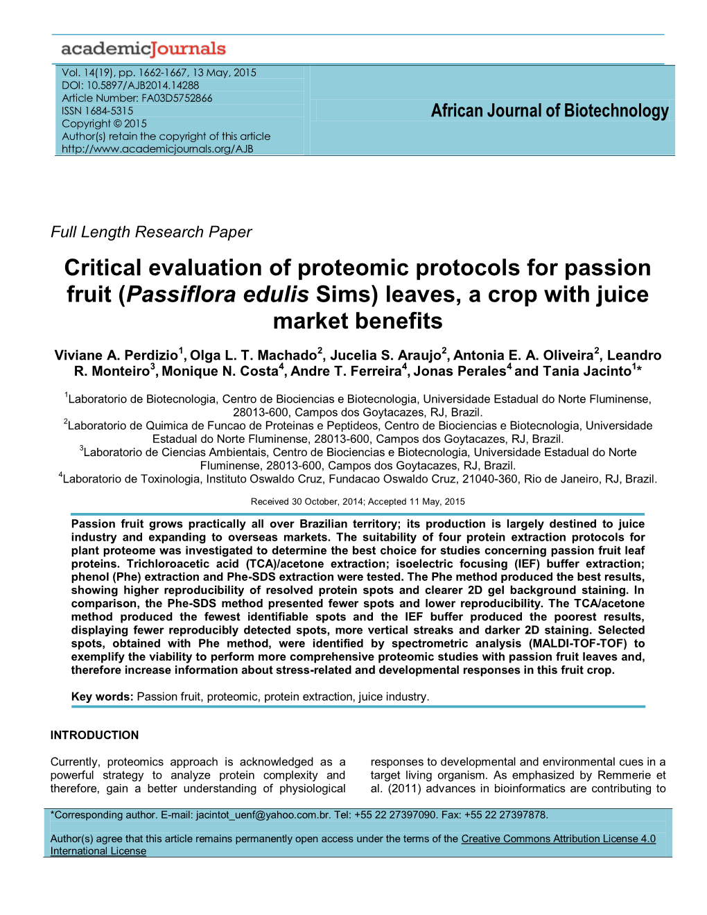 Critical Evaluation of Proteomic Protocols for Passion Fruit (Passiflora Edulis Sims) Leaves, a Crop with Juice Market Benefits