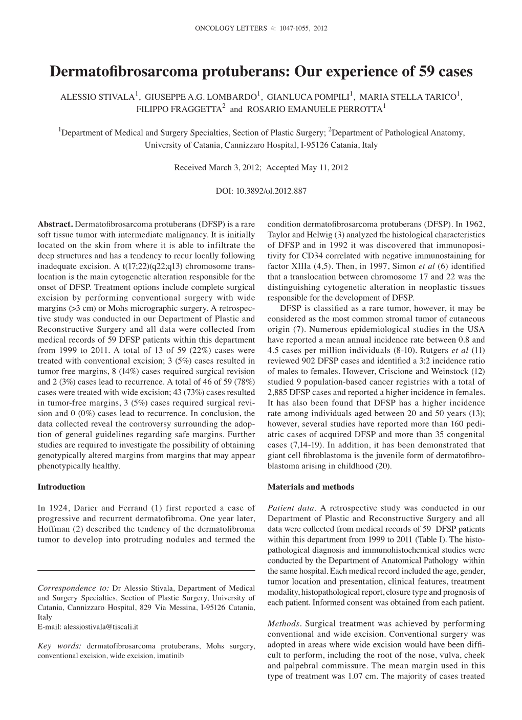 Dermatofibrosarcoma Protuberans: Our Experience of 59 Cases