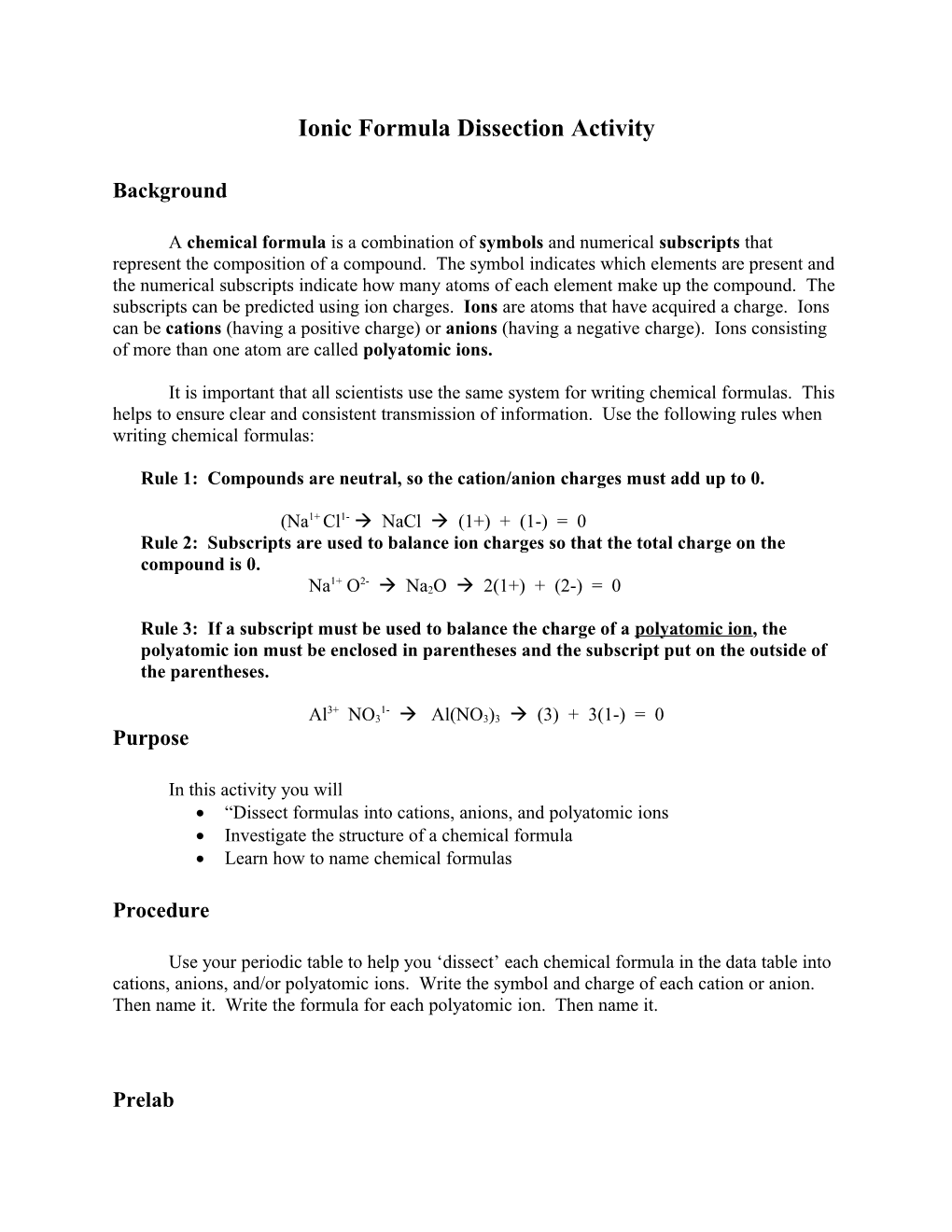 Ionic Formula Dissection Activity