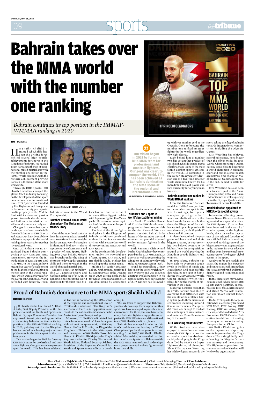 Bahrain Takes Over the MMA World with the Number One Ranking Bahrain Continues Its Top Position in the IMMAF- WMMAA Ranking in 2020