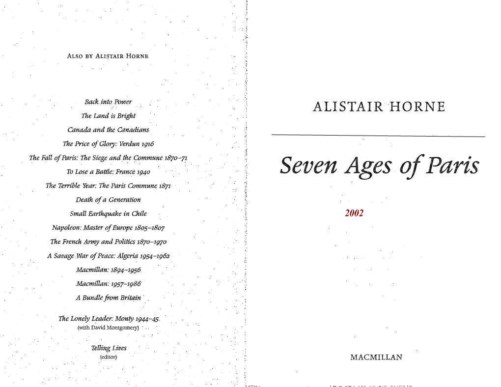 ALISTAIR HORNE Seven Ages of Paris