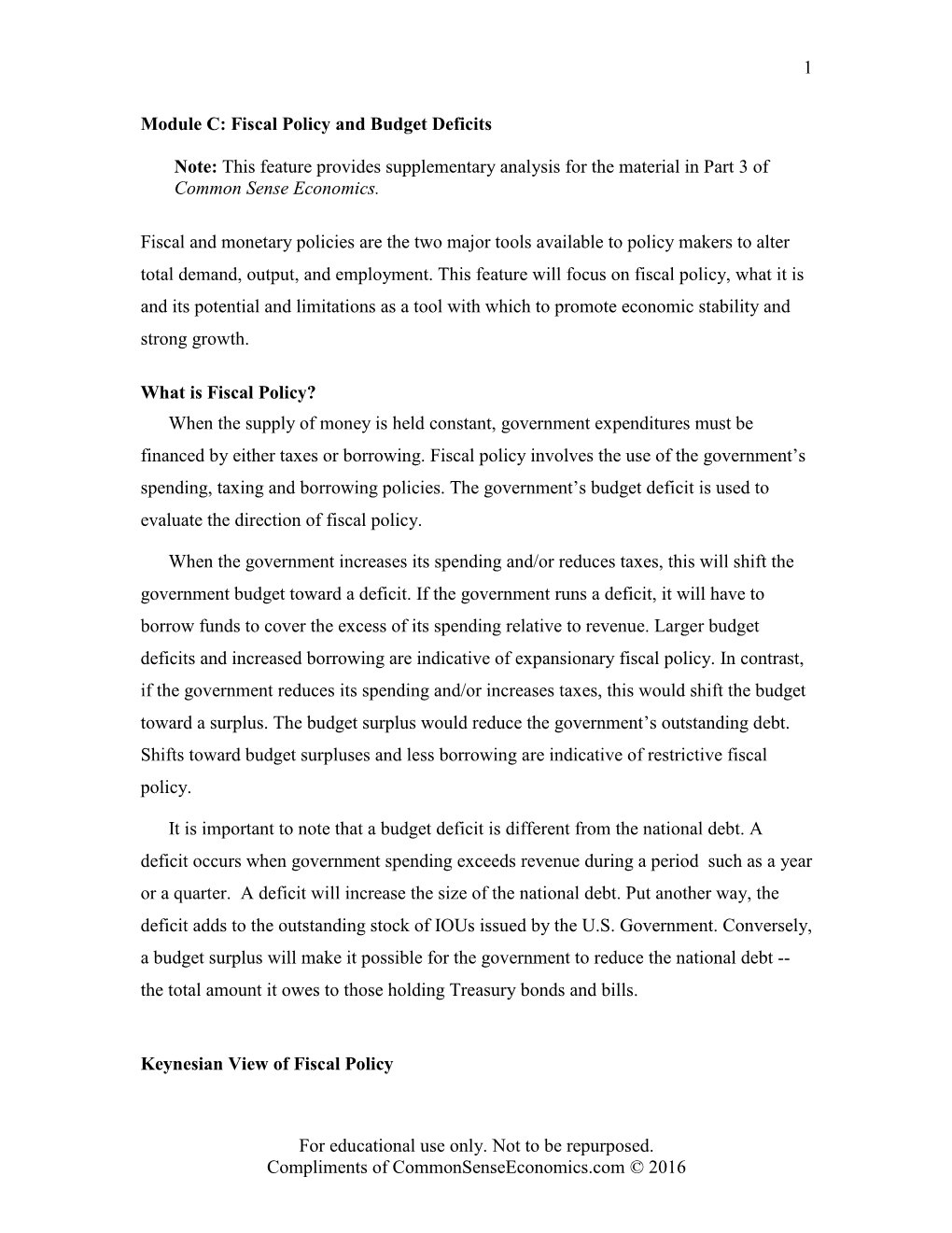 Module C: Fiscal Policy and Budget Deficits