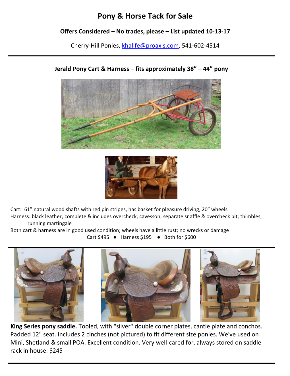 Pony & Horse Tack for Sale