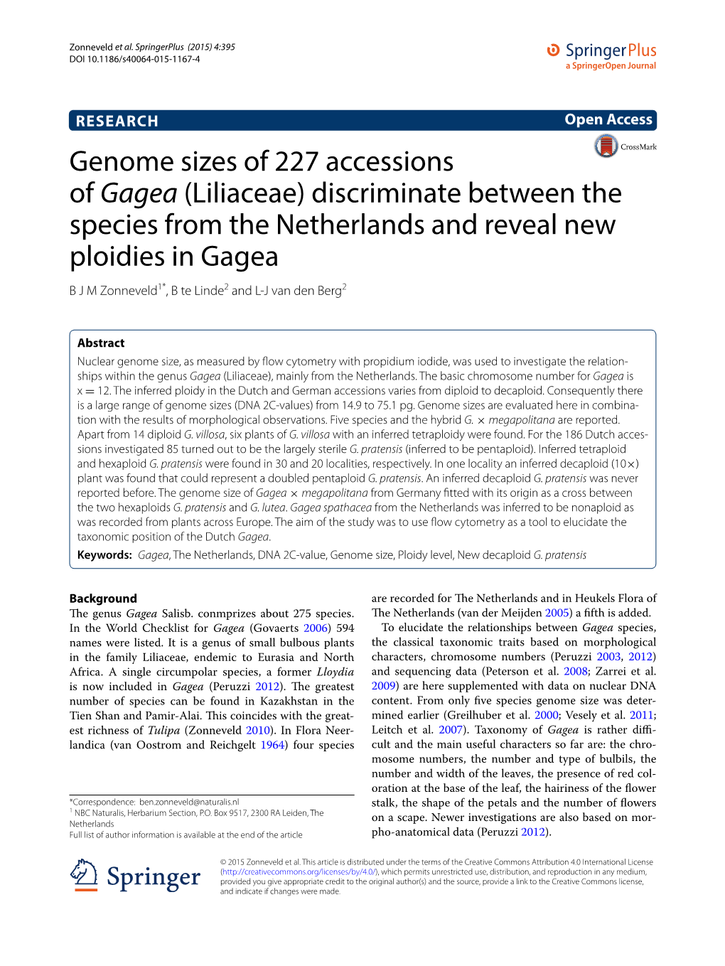 Genome Sizes of 227 Accessions of Gagea (Liliaceae) Discriminate