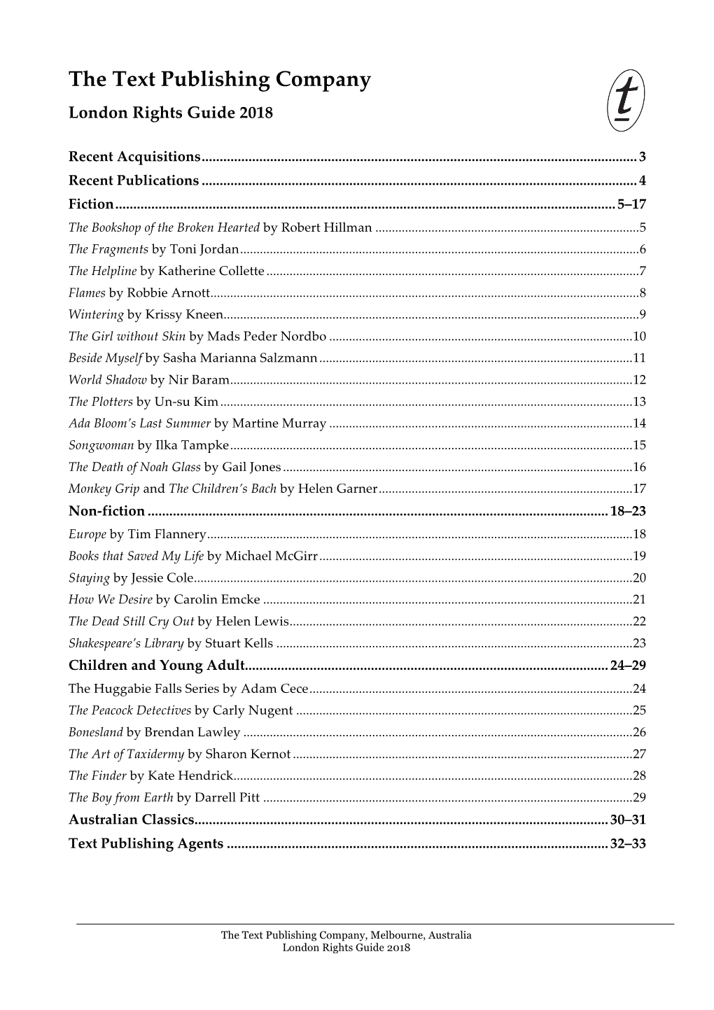 The Text Publishing Company London Rights Guide 2018