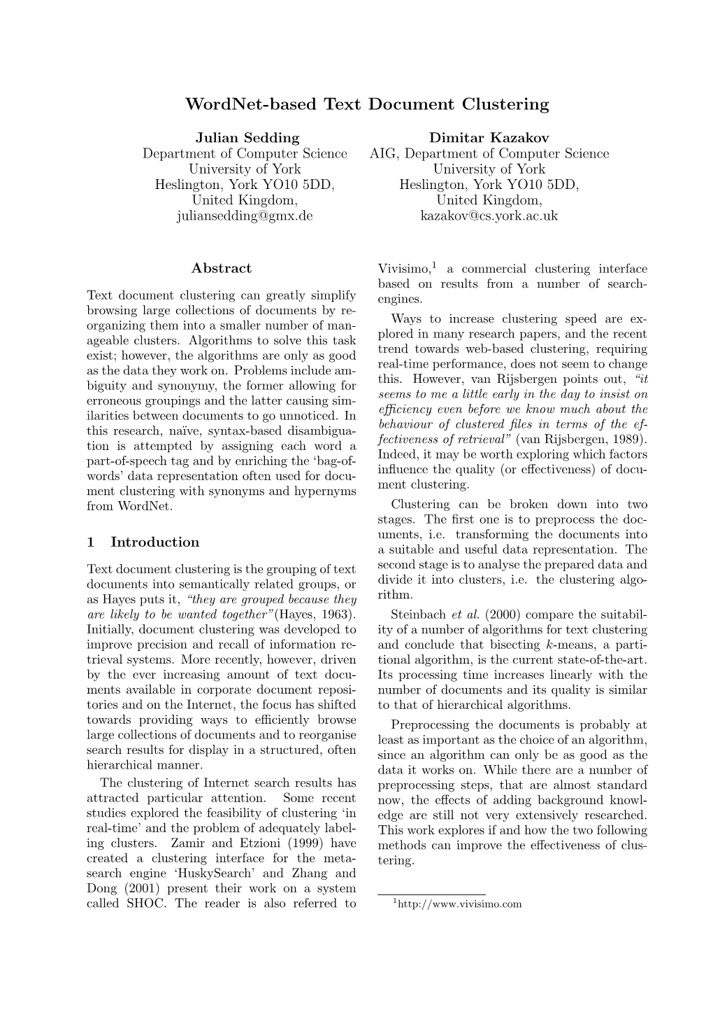 Wordnet-Based Text Document Clustering