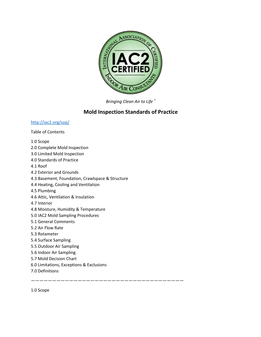 IAC2 Mold & Indoor Air Standards of Practice
