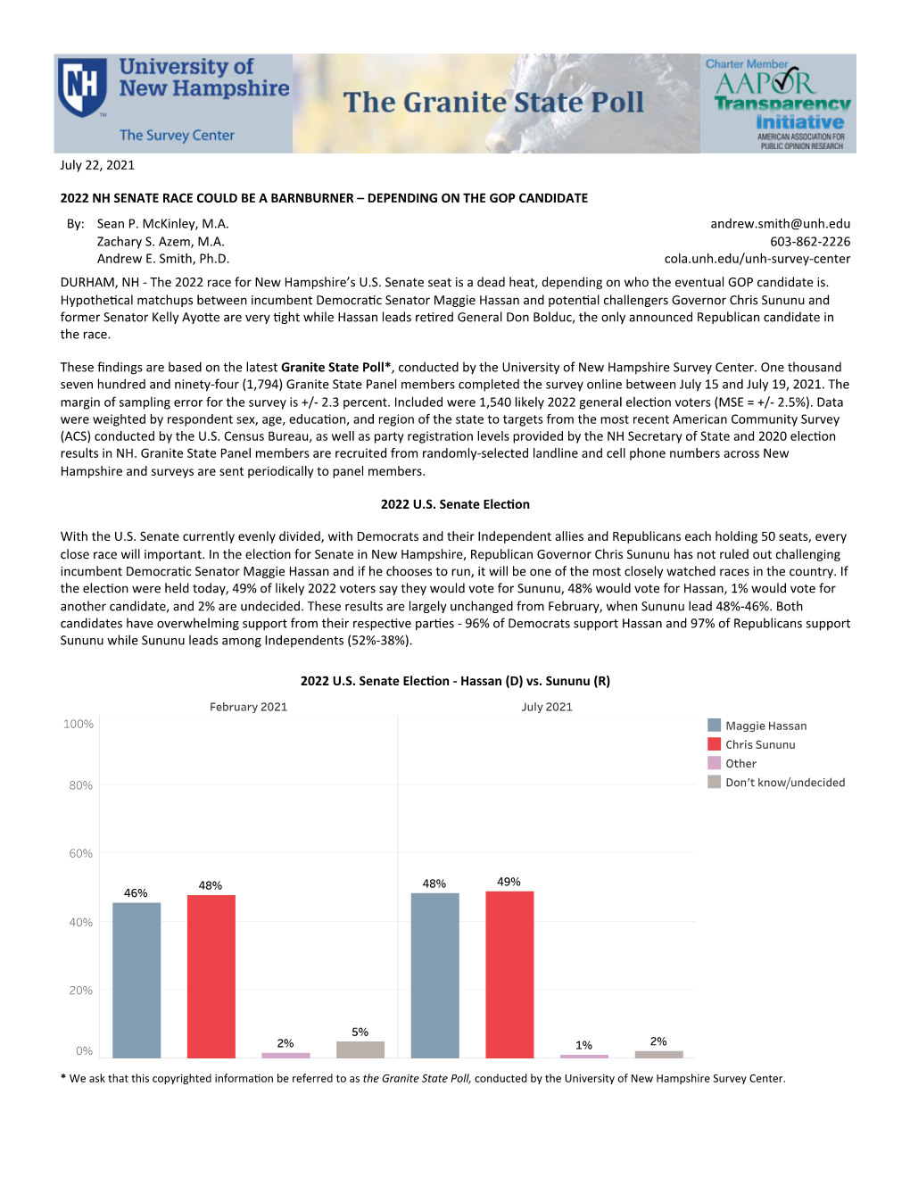 2022 NH SENATE RACE COULD BE a BARNBURNER – DEPENDING on the GOP CANDIDATE By: Sean P