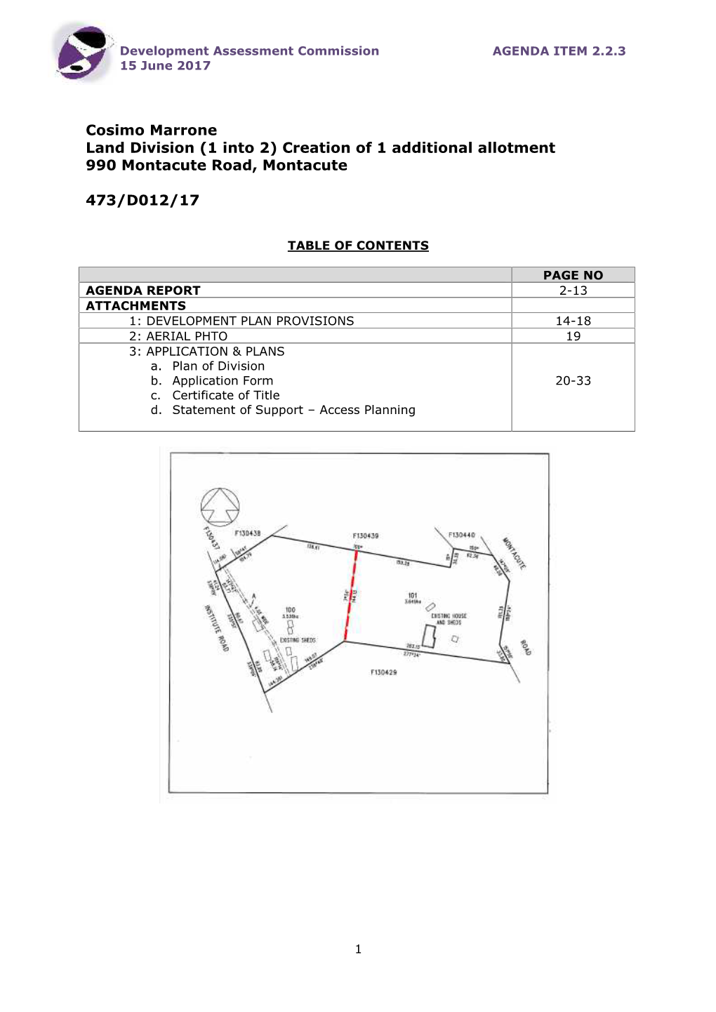 Cosimo Marrone Land Division (1 Into 2) Creation of 1 Additional Allotment 990 Montacute Road, Montacute