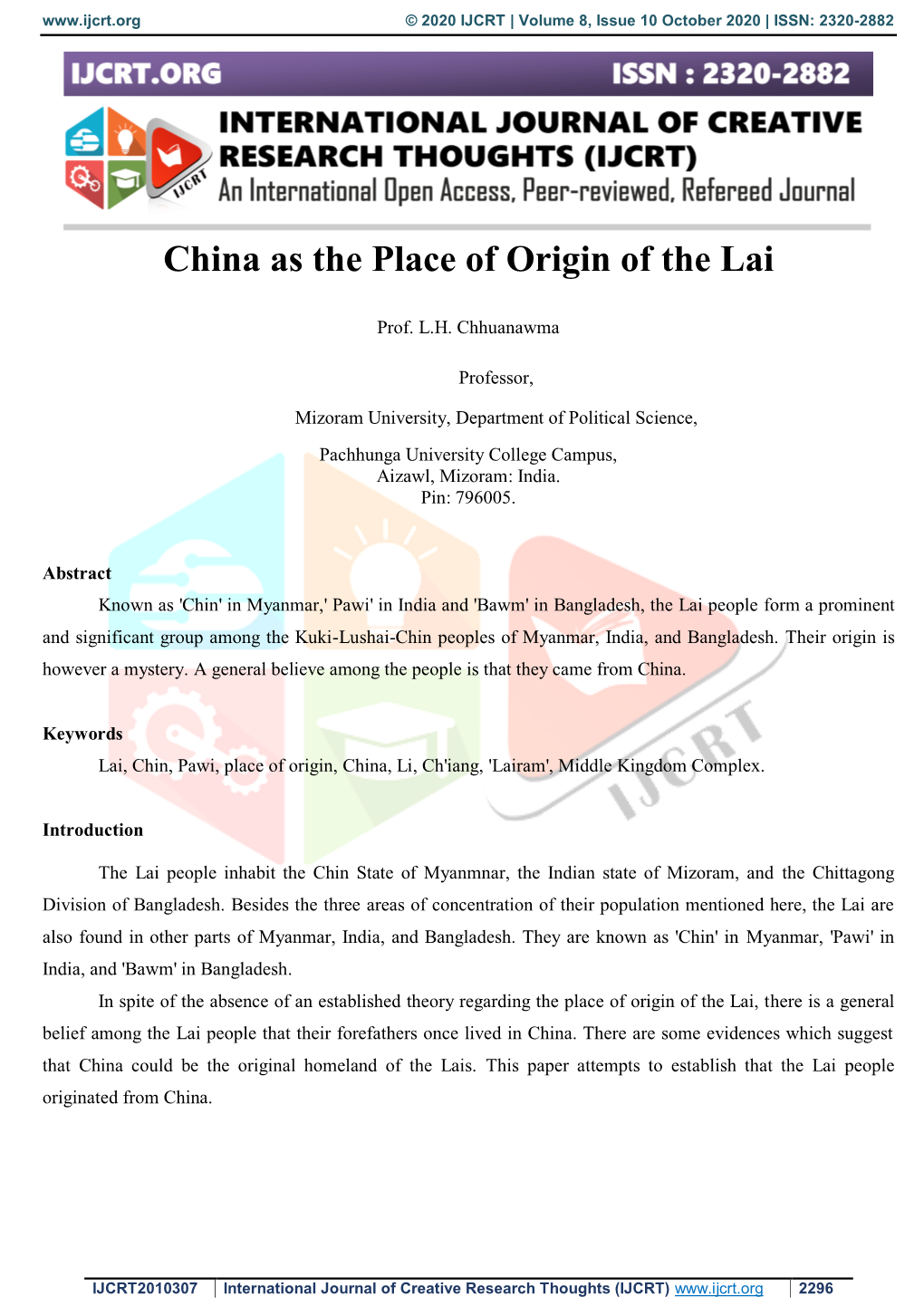 China As the Place of Origin of the Lai