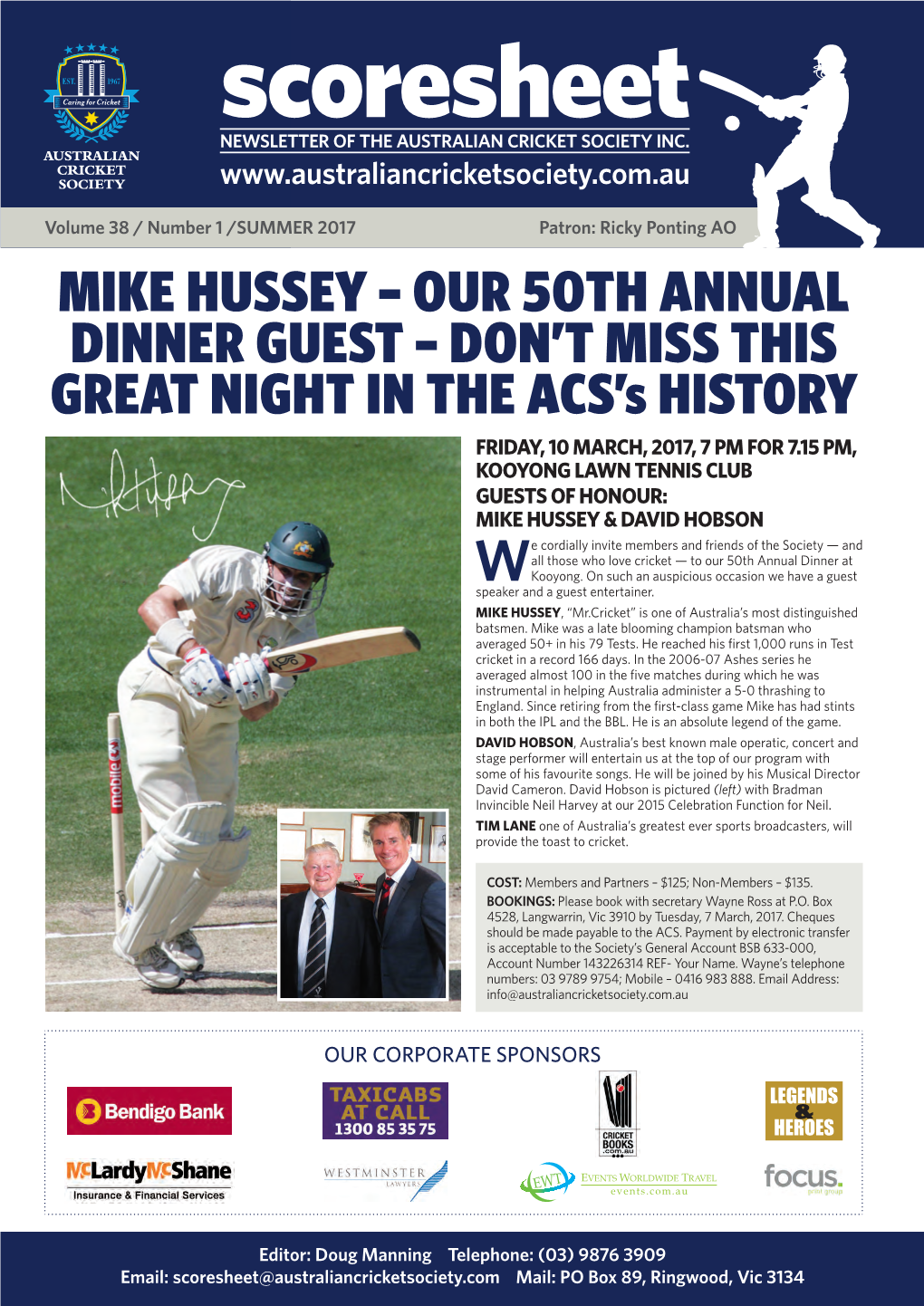 Scoresheet NEWSLETTER of the AUSTRALIAN CRICKET SOCIETY INC