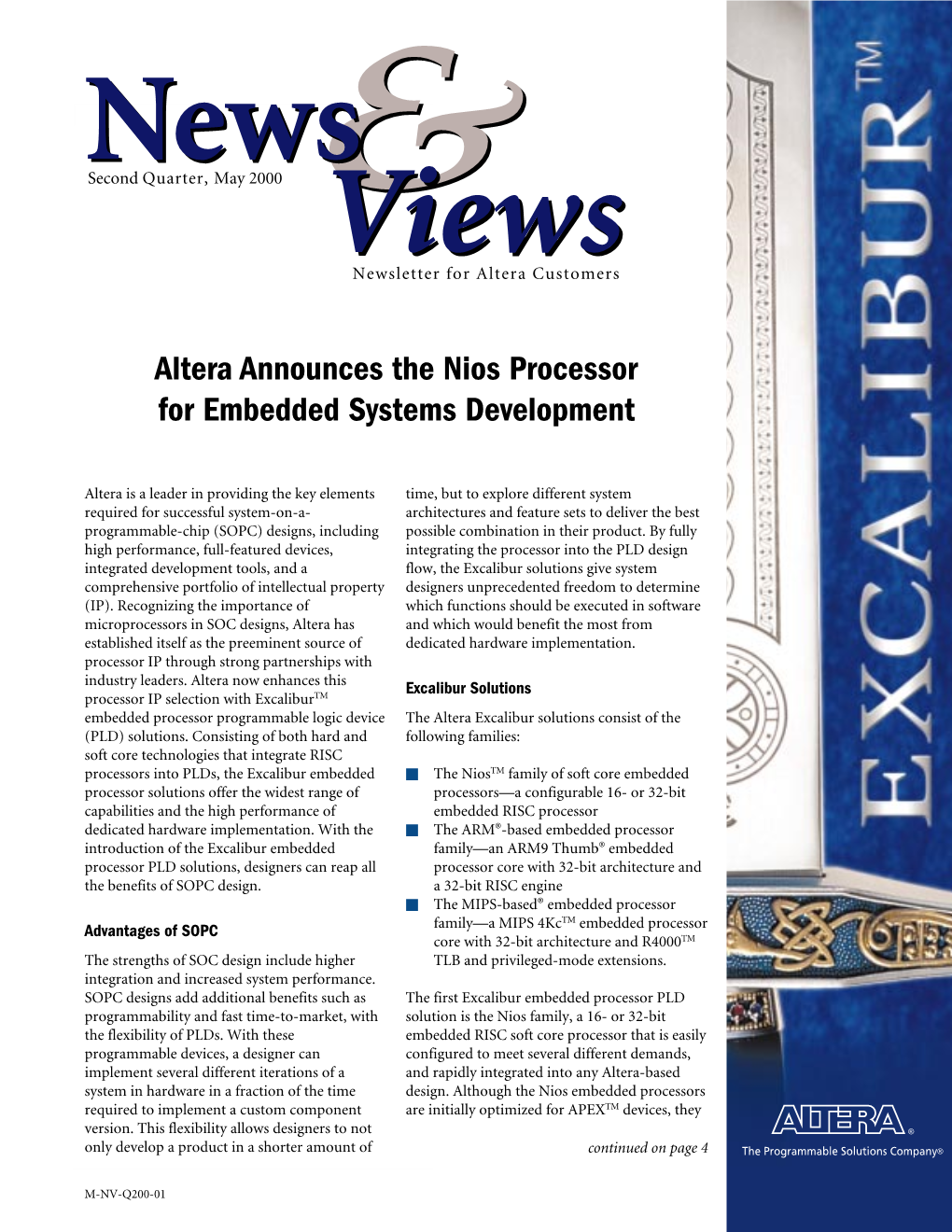 Altera Announces the Nios Processor for Embedded Systems Development