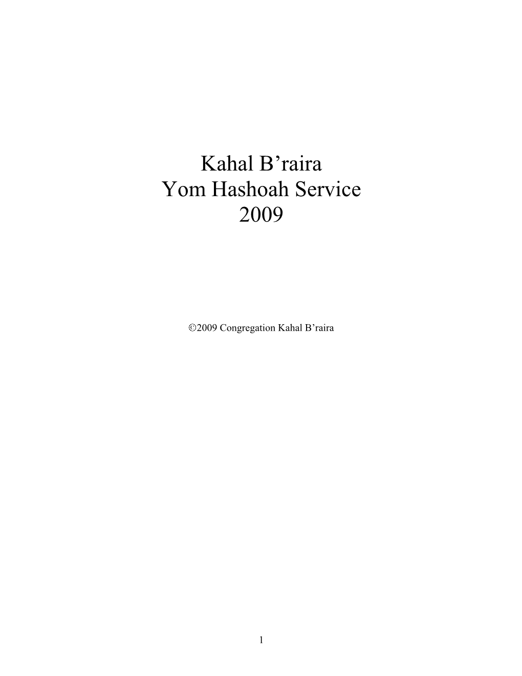 Yom Hashoah Service 2009