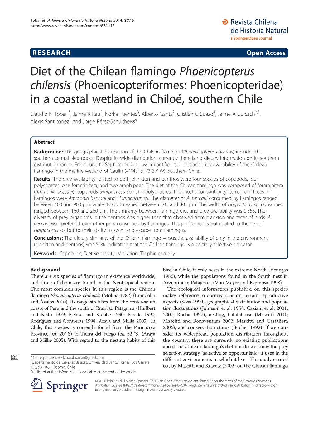 Diet of the Chilean Flamingo Phoenicopterus Chilensis