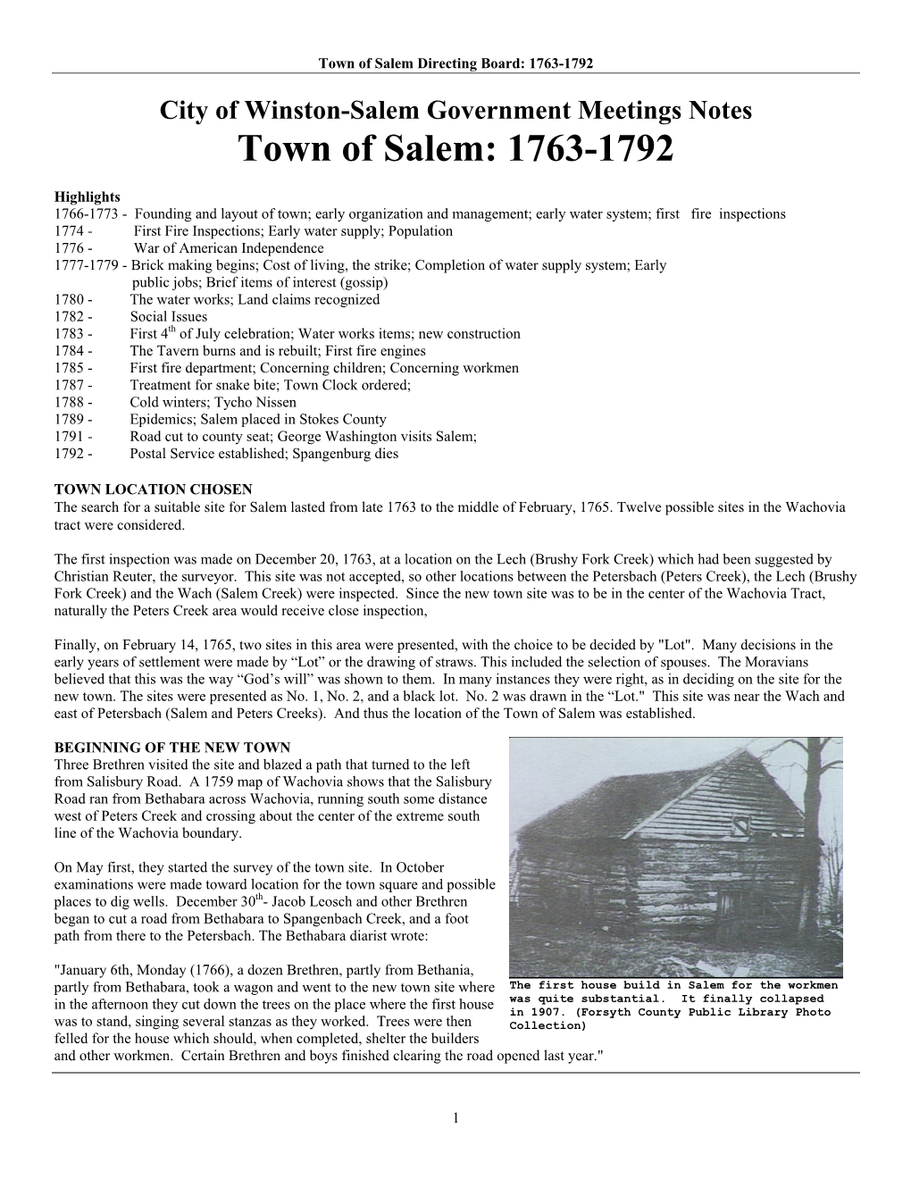 Town of Salem: 1763-1792
