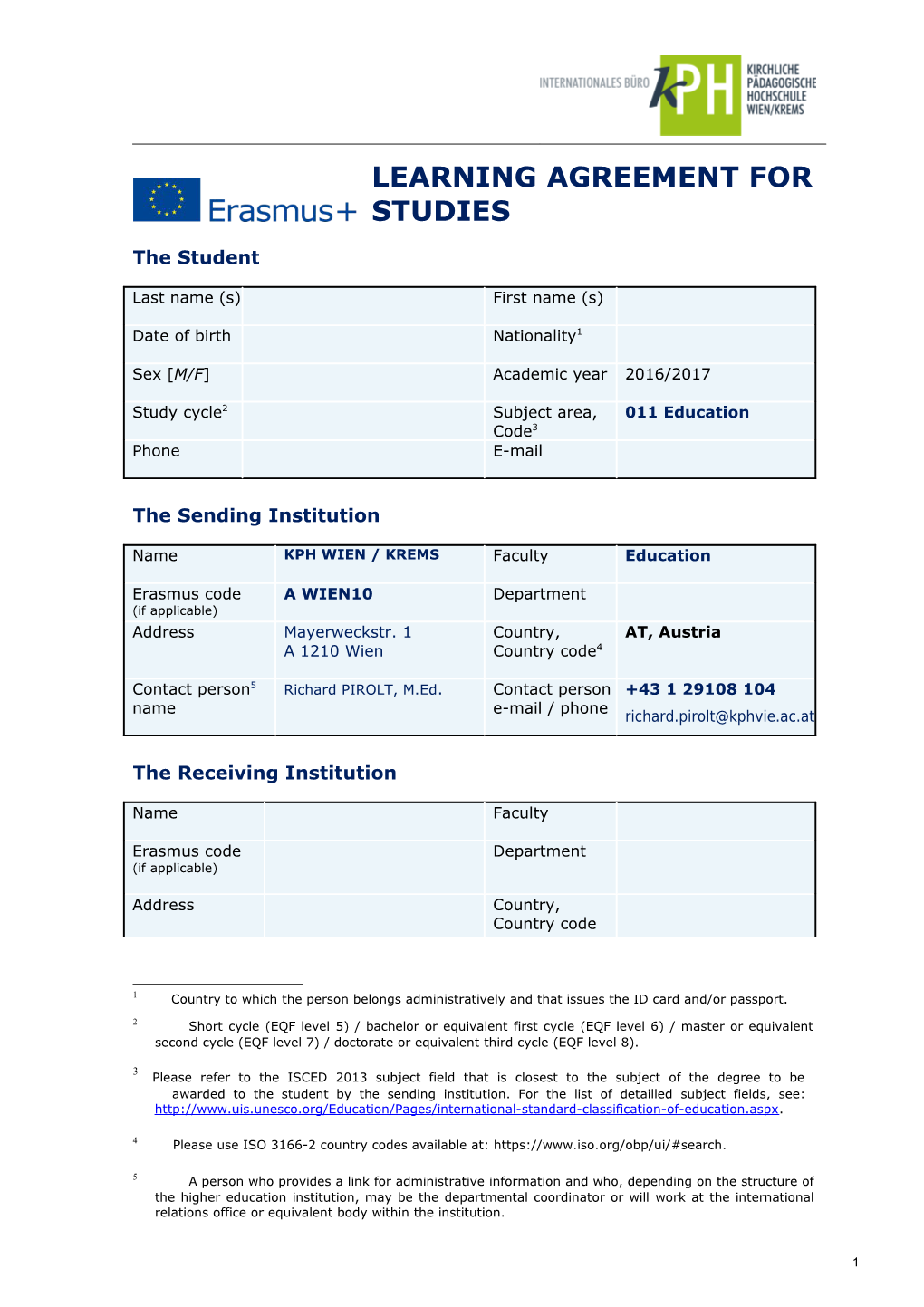 Learning Agreement for Studies s7