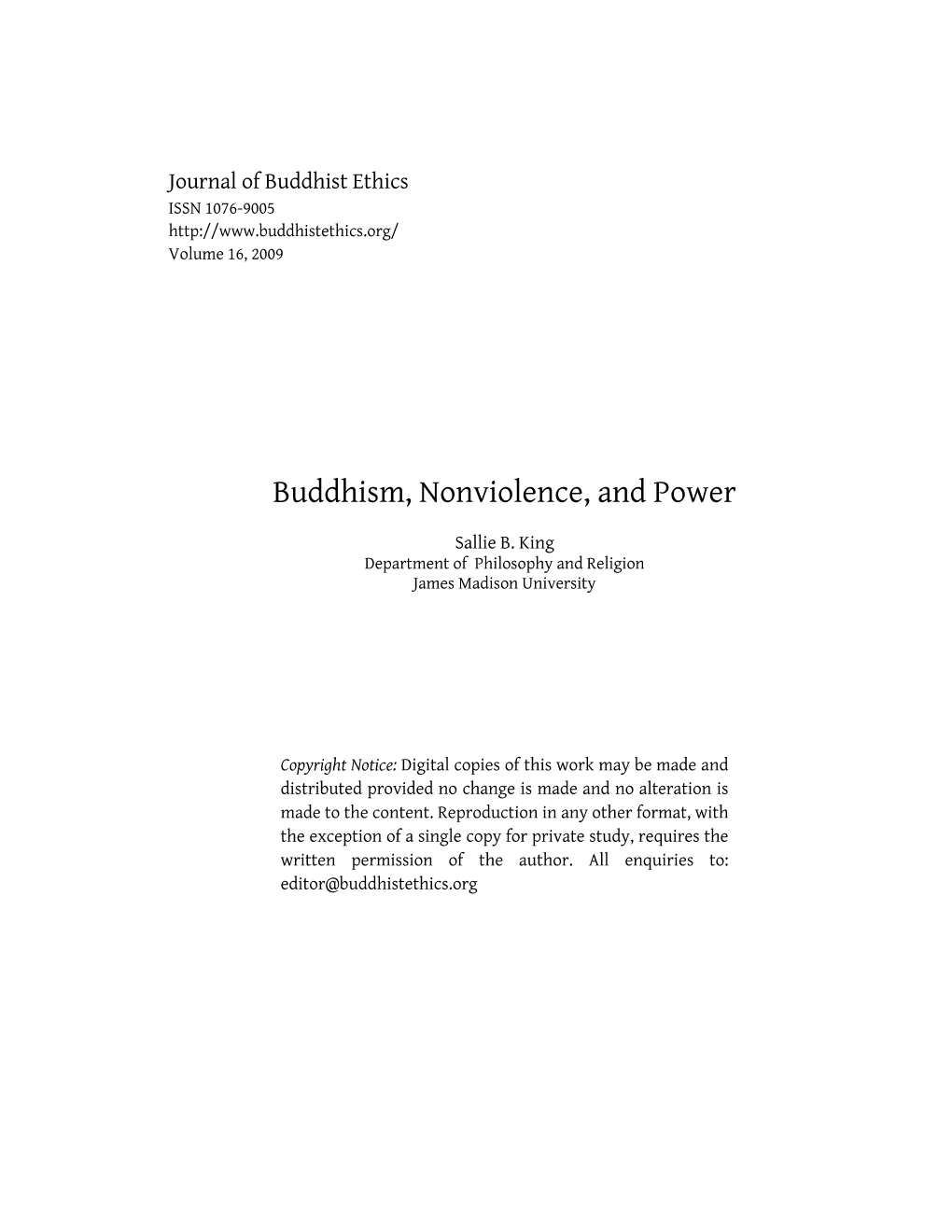 Buddhism, Nonviolence, and Power