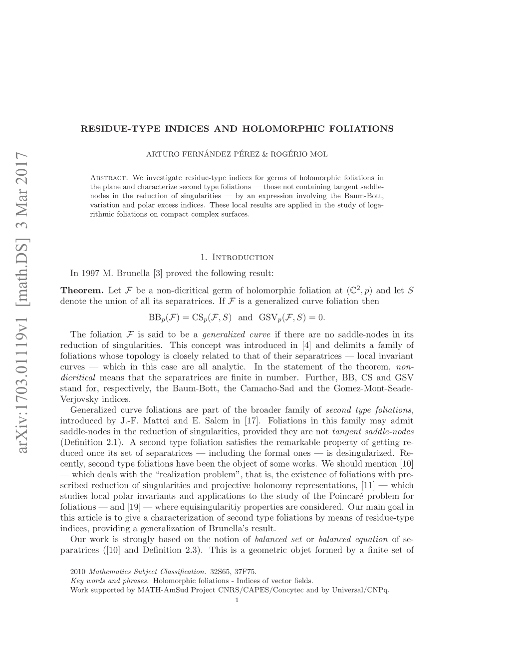 Arxiv:1703.01119V1 [Math.DS] 3 Mar 2017 Aarcs(1]Addﬁiin23.Ti Sagoercobj Geometric a Is This 2.3)