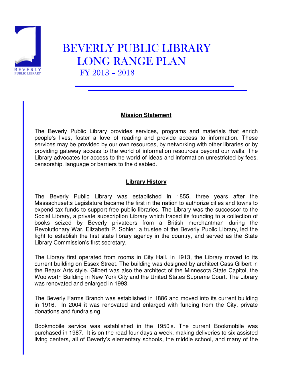 Beverly Public Library Long Range Plan