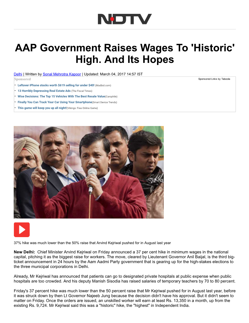 AAP Government Raises Wages to 'Historic' High. and Its Hopes