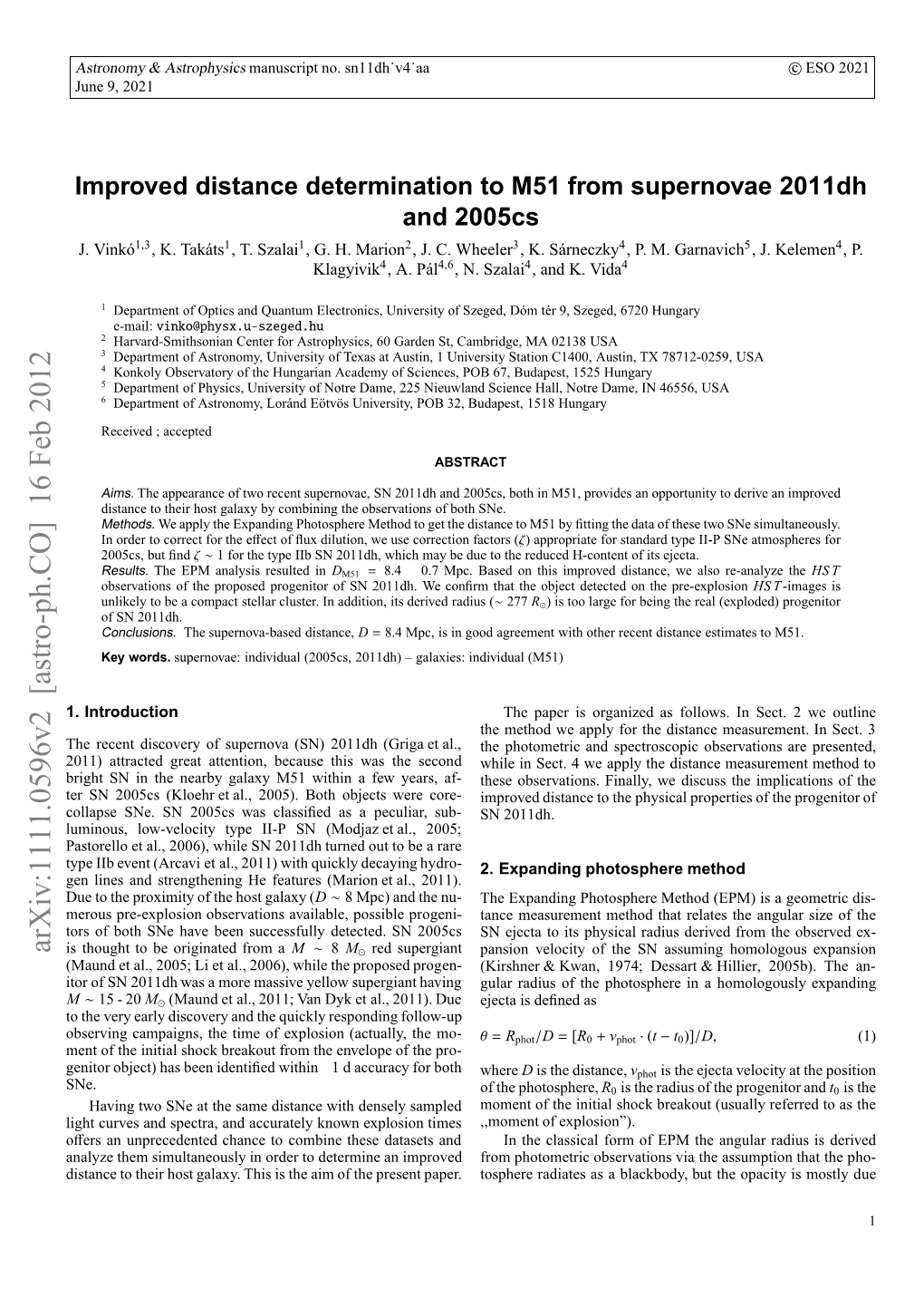 Improved Distance Determination to M51 from Supernovae 2011Dh And