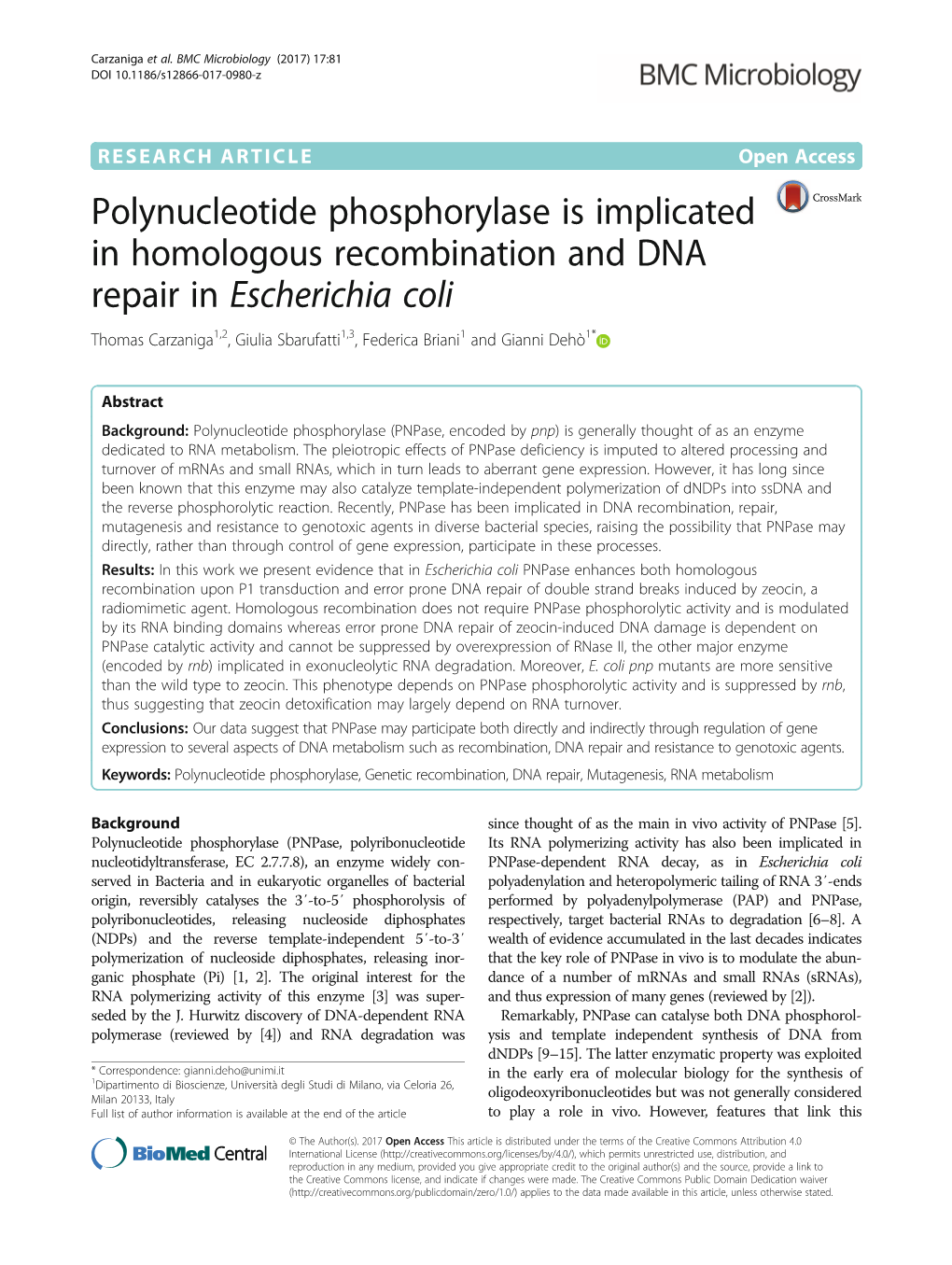 Polynucleotide Phosphorylase Is Implicated in Homologous