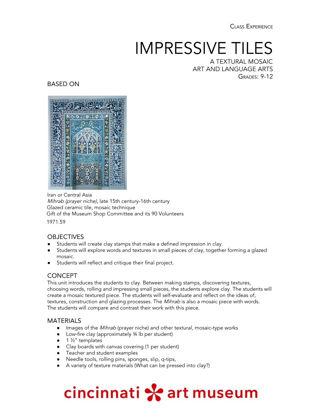 Secondary Impressive Tiles Lesson Plan