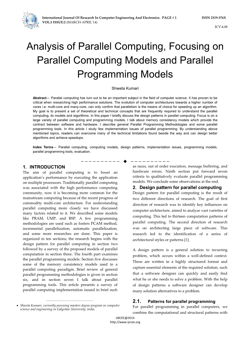 Analysis of Parallel Computing, Focusing on Parallel Computing Models and Parallel Programming Models