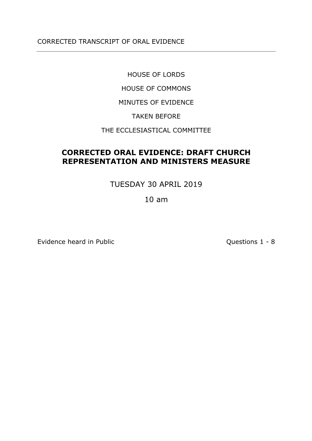 Draft Church Representation and Ministers Measure