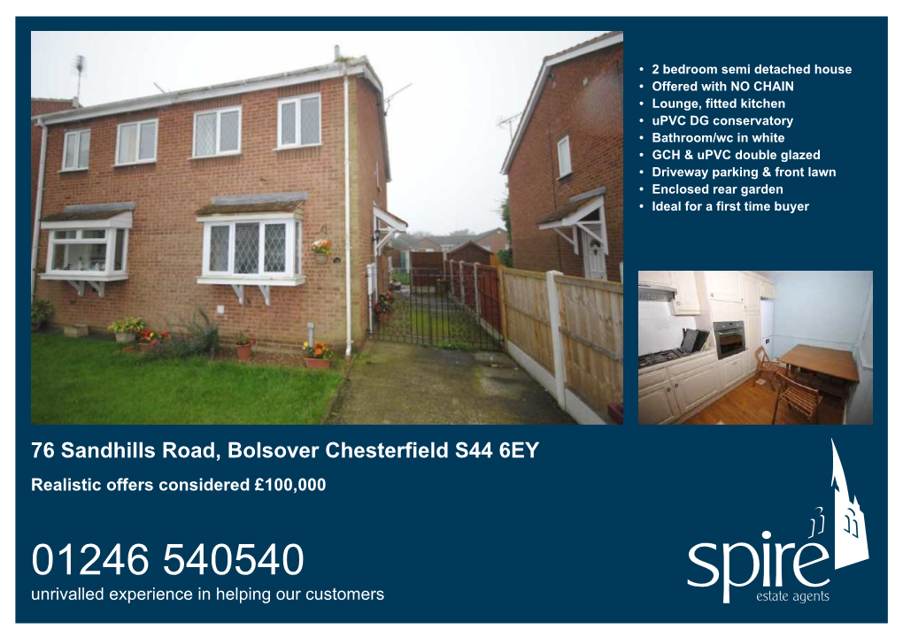 76 Sandhills Road, Bolsover Chesterfield S44 6EY Realistic Offers Considered £100,000
