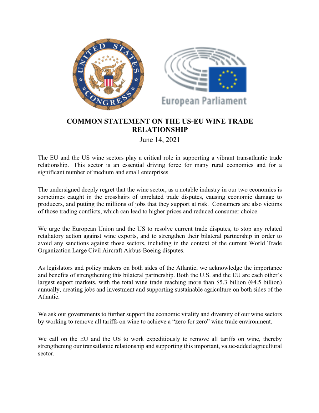 Common Statement on the Us Eu Wine Trade Relationship