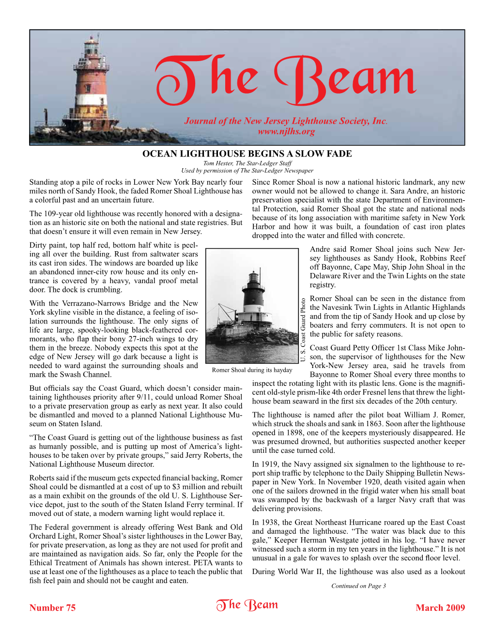 T He Beam Journal of the New Jersey Lighthouse Society, Inc