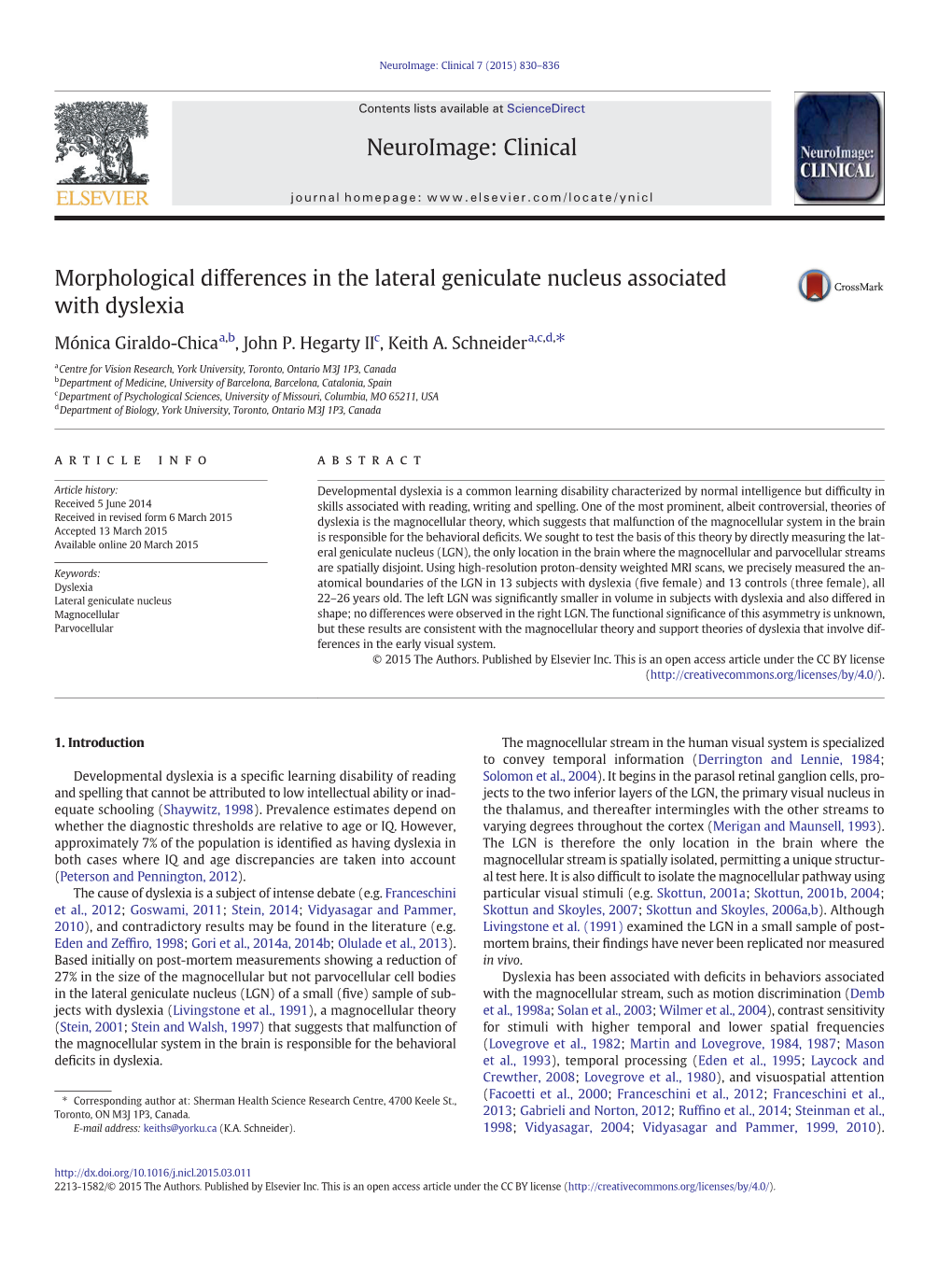 Morphological Differences in the Lateral Geniculate Nucleus Associated with Dyslexia