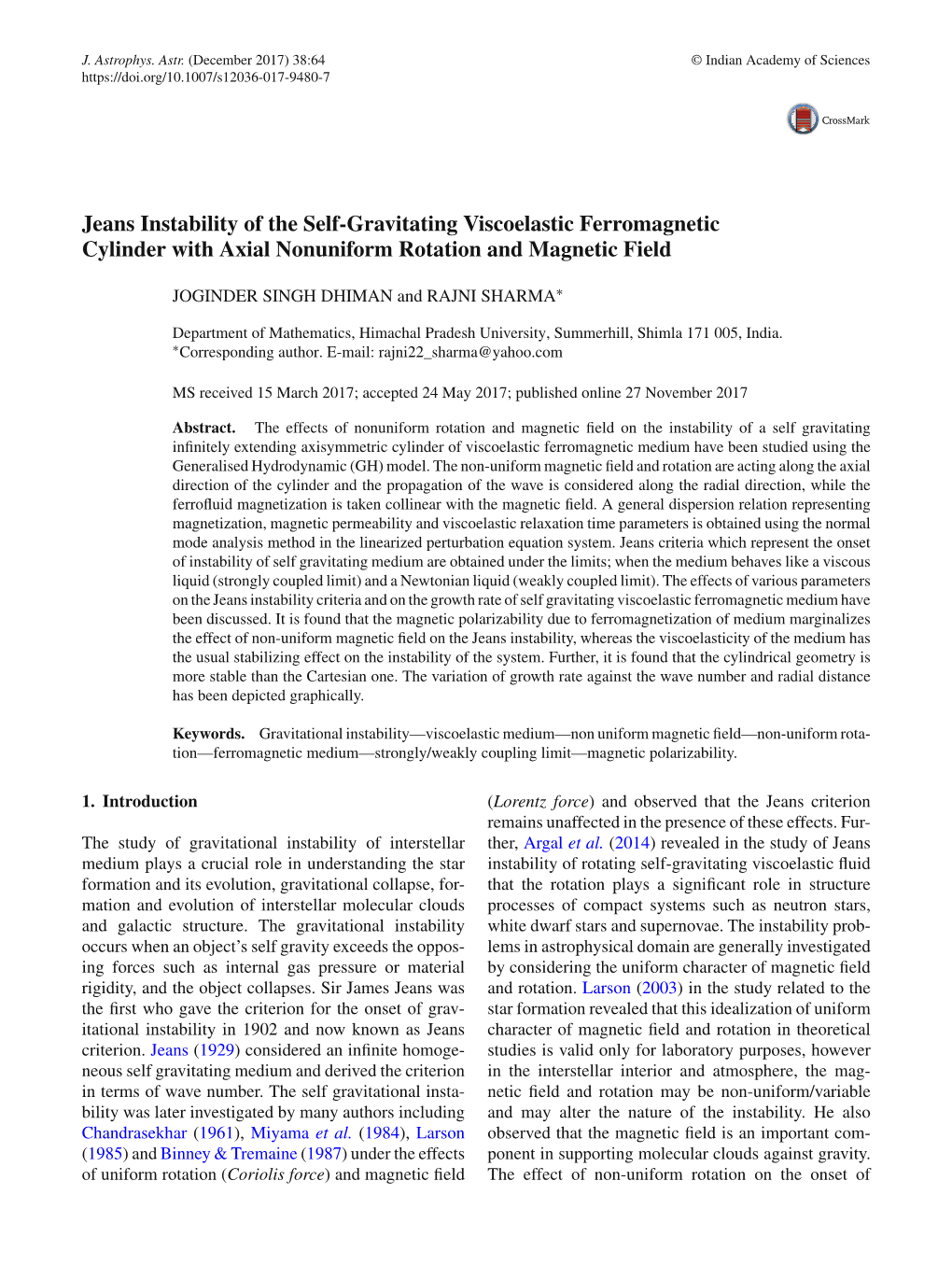 Jeans Instability of the Self-Gravitating Viscoelastic Ferromagnetic Cylinder with Axial Nonuniform Rotation and Magnetic Field