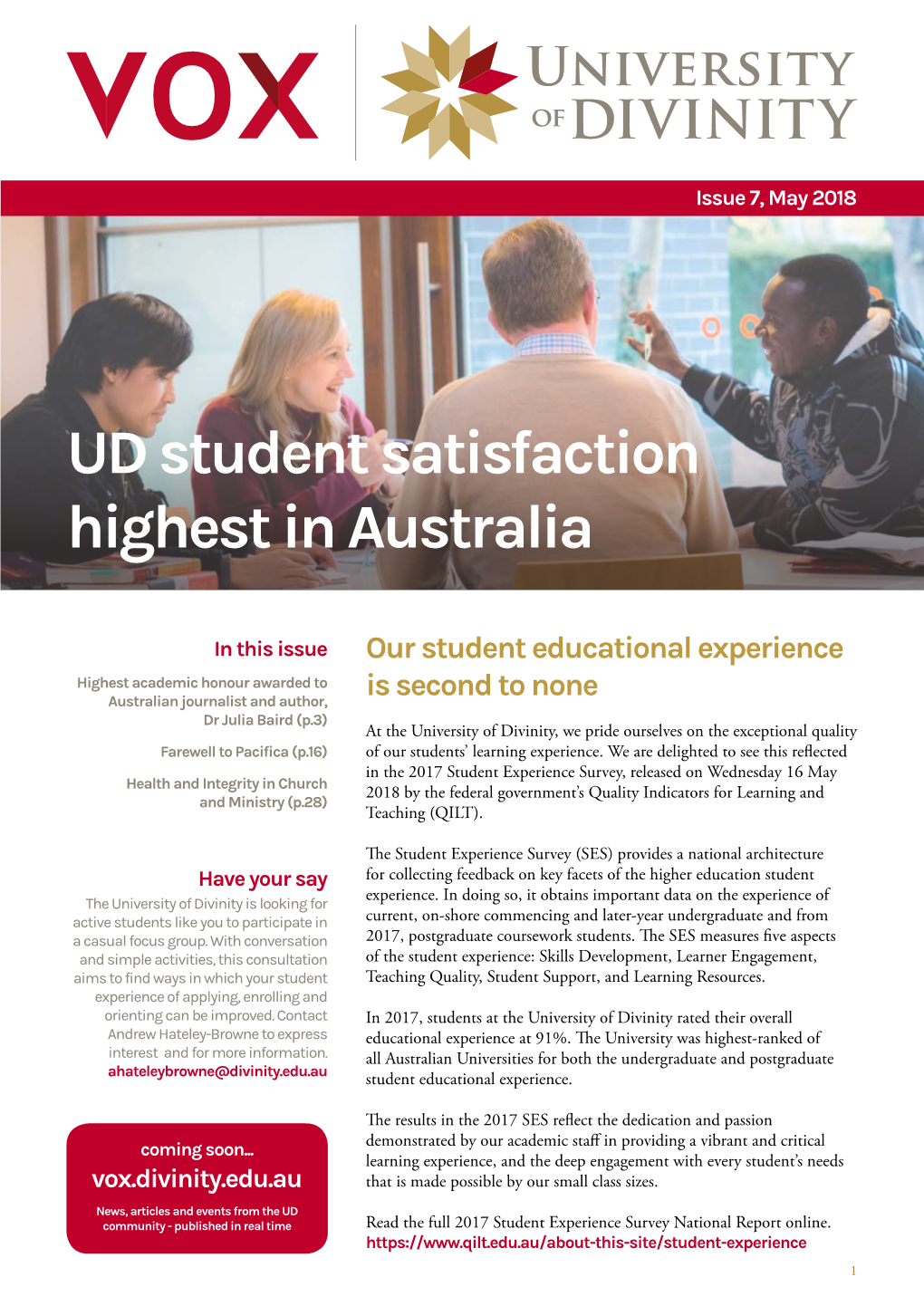 UD Student Satisfaction Highest in Australia