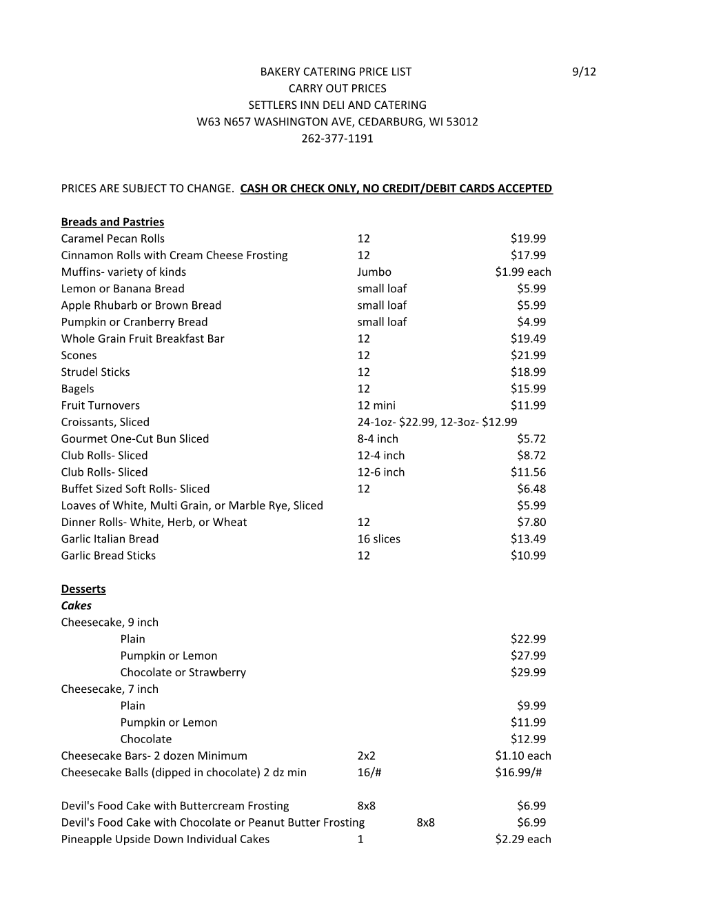 Bakery Food List 9-12.Xlsx