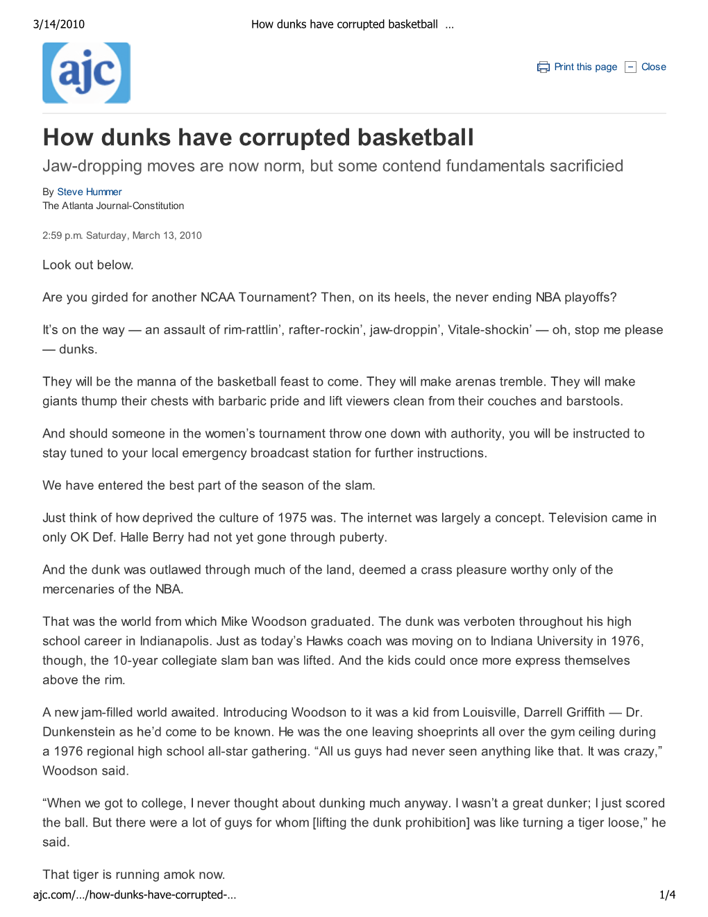 How Dunks Have Corrupted Basketball \240| Ajc.Com