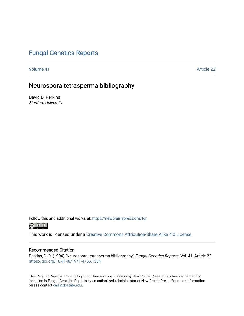 Neurospora Tetrasperma Bibliography