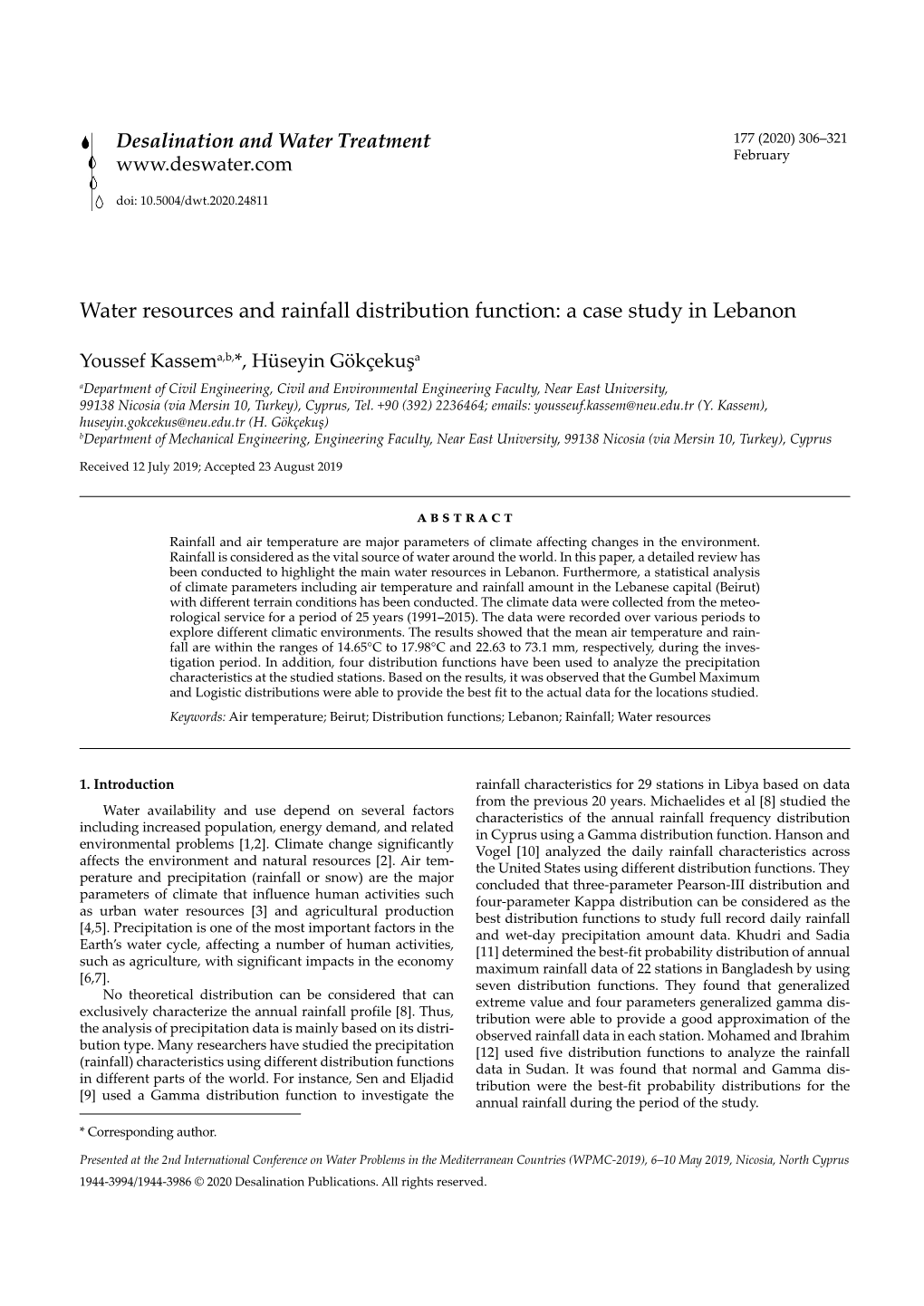 Water Resources and Rainfall Distribution Function: a Case Study in Lebanon