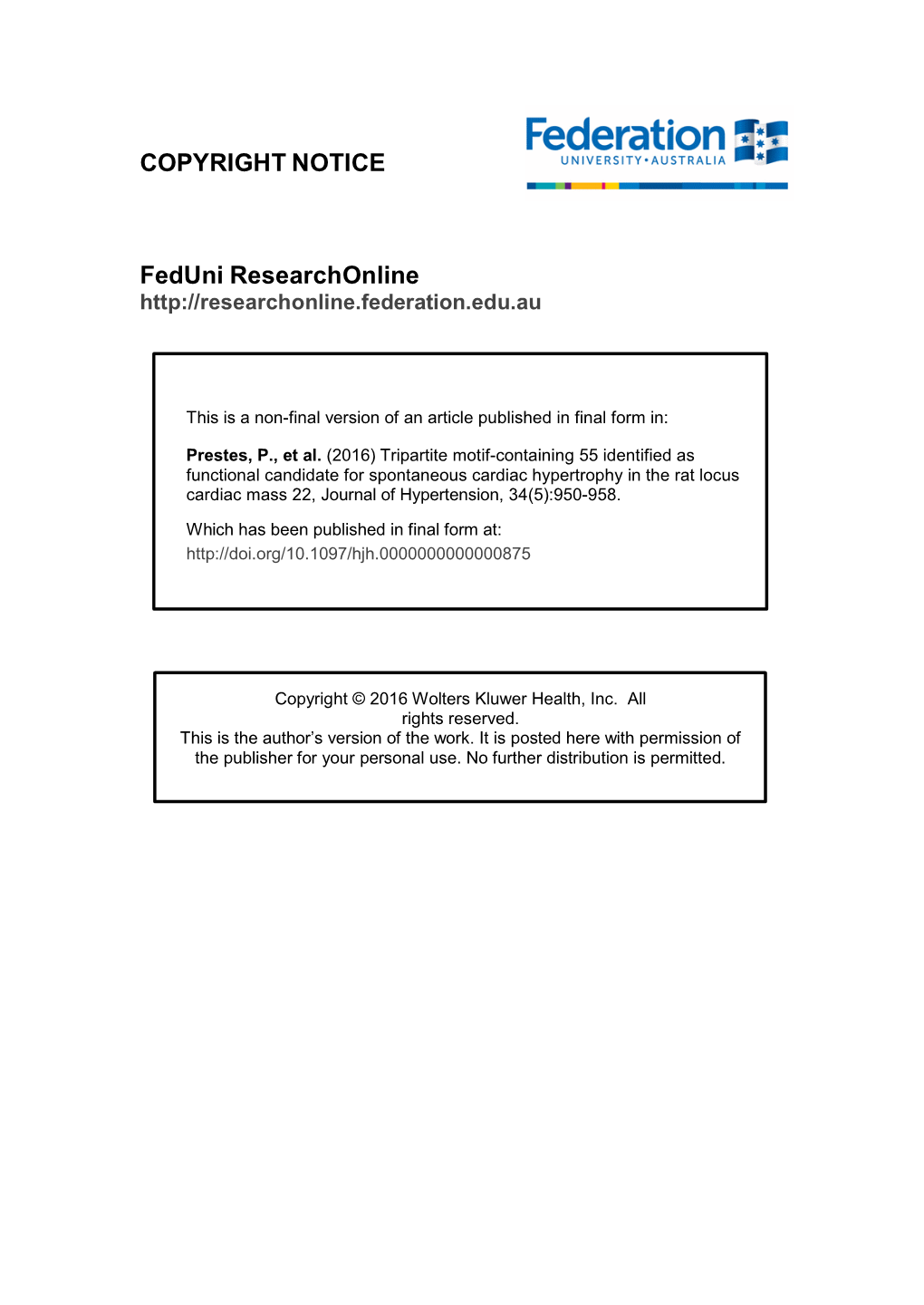 COPYRIGHT NOTICE Feduni Researchonline