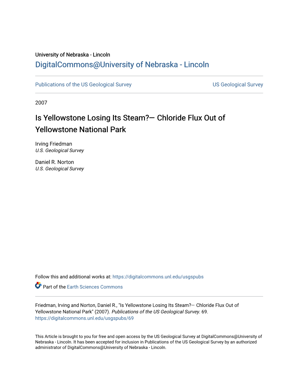 Chloride Flux out of Yellowstone National Park