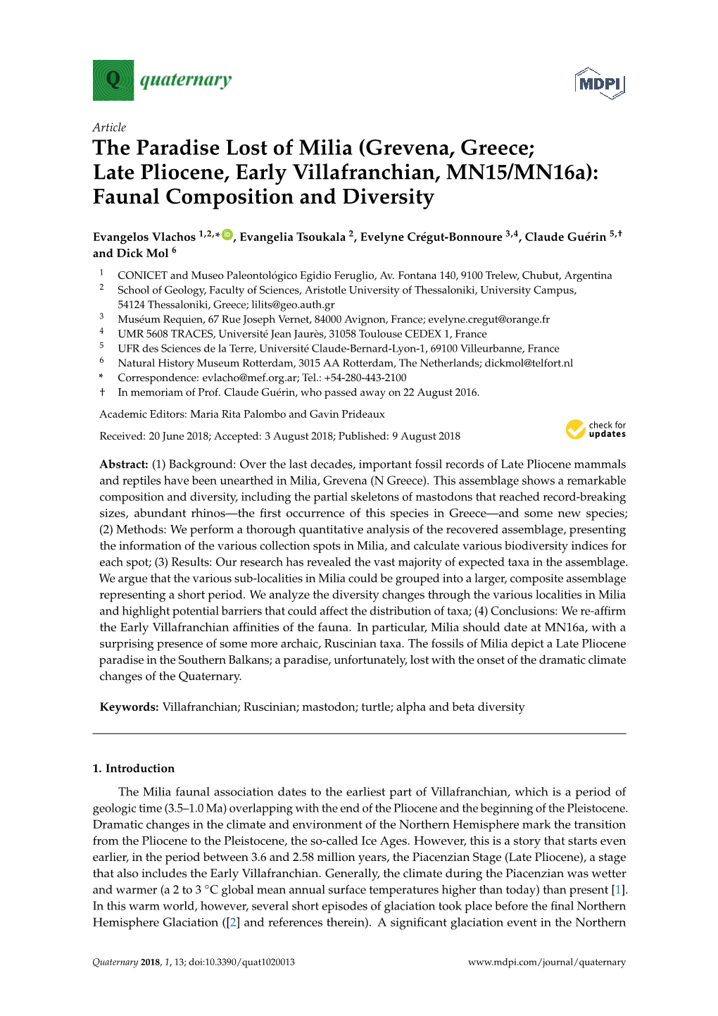 The Paradise Lost of Milia (Grevena, Greece; Late Pliocene, Early Villafranchian, MN15/Mn16a): Faunal Composition and Diversity