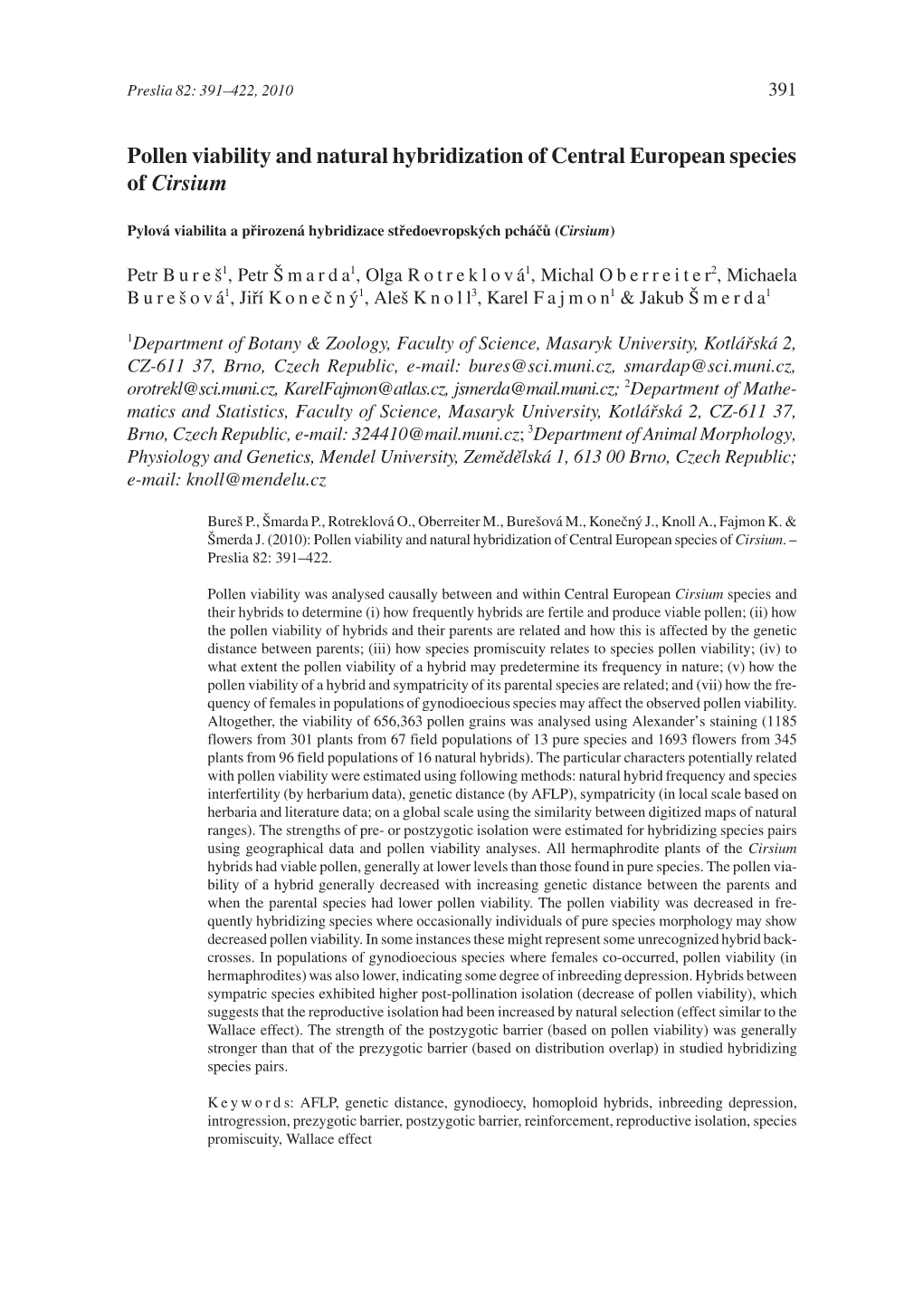 Pollen Viability and Natural Hybridization of Central European Species of Cirsium