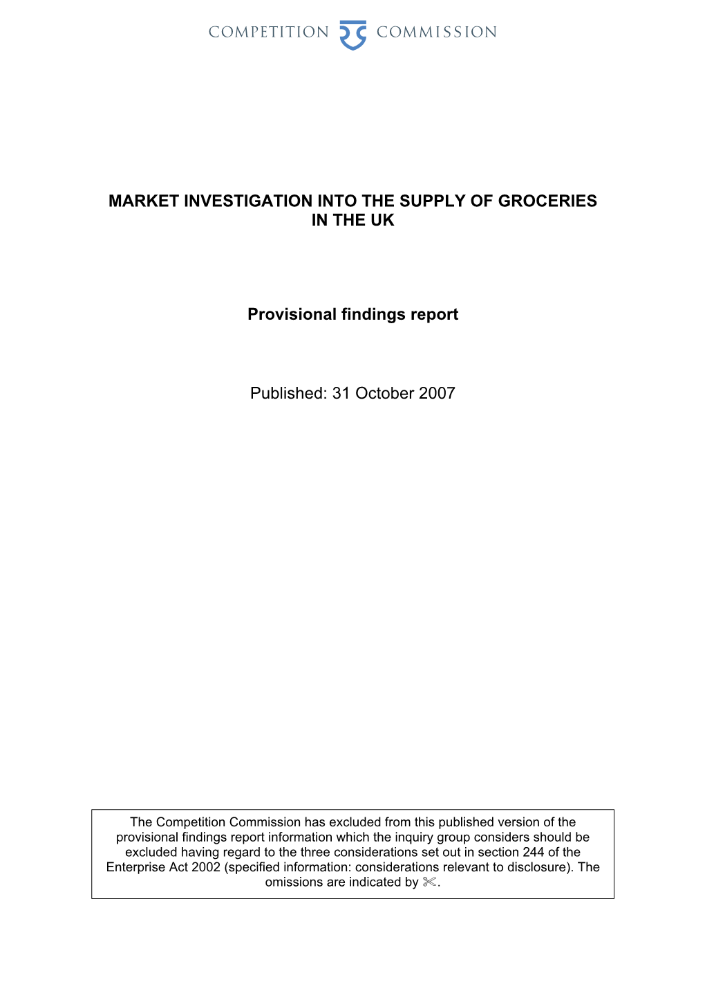 Grocery Market Inquiry: Provisional Findings Report
